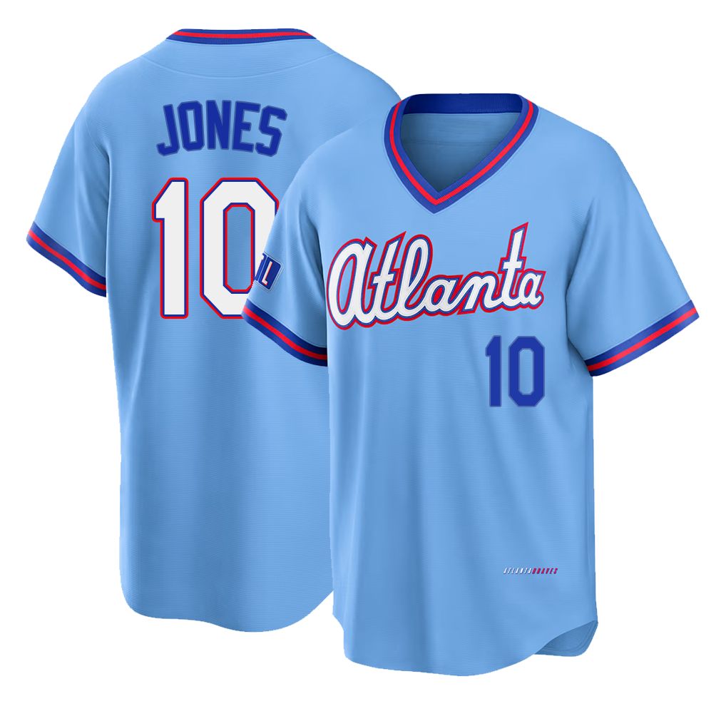 Atlanta #10 Jones Player Baseball Short Sleeve Powder Blue Jersey Chipper For Men Women Youth Gift