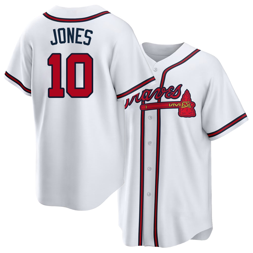 Atlanta #10 Jones Player Baseball Short Sleeve White Jersey Chipper For Men Women Youth Gift