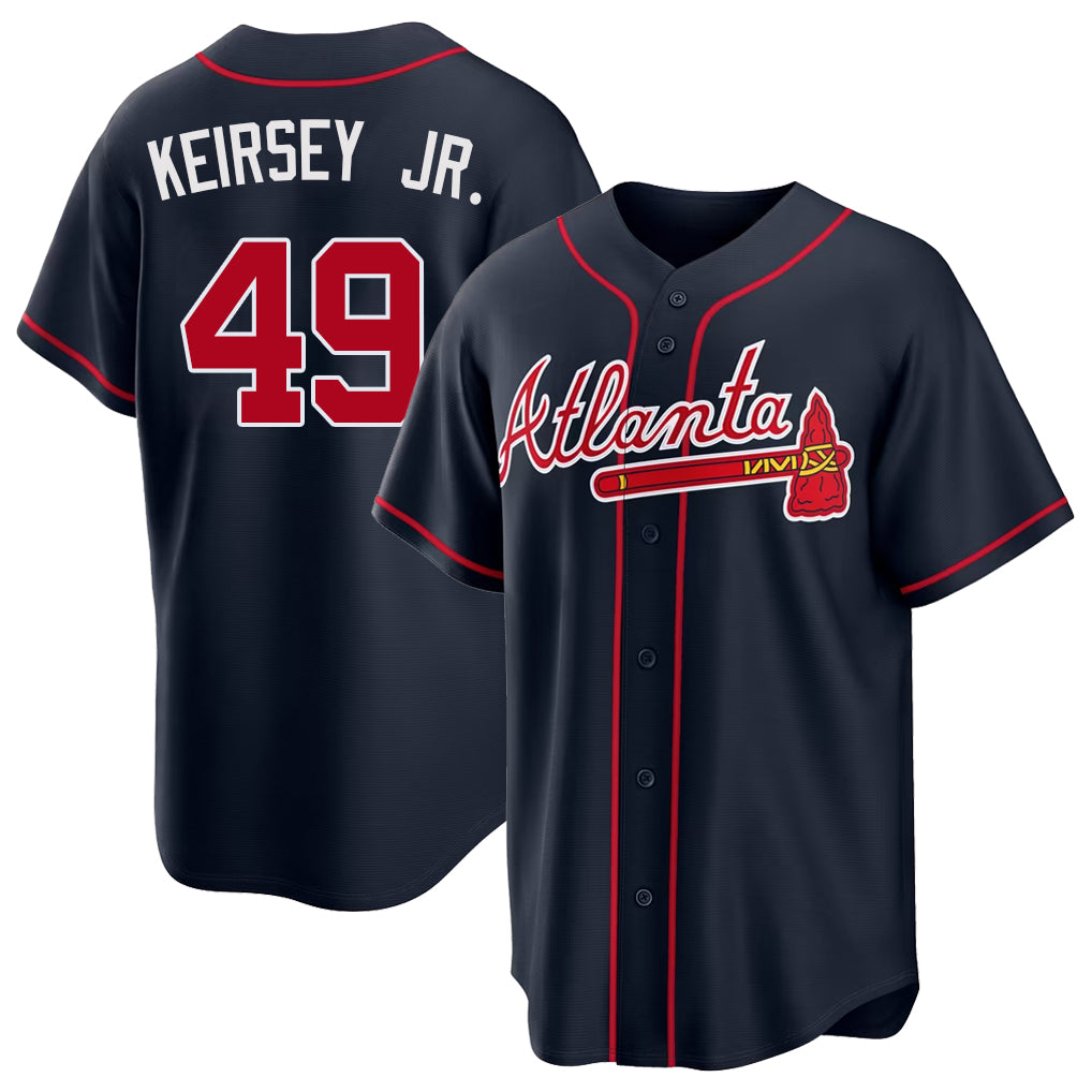 Atlanta #49 Keirsey Jr. Player Baseball Short Sleeve Navy Jersey DaShawn For Men Women Youth Gift