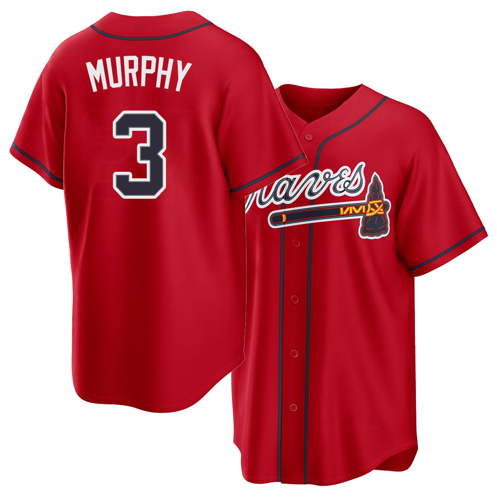 Atlanta #3 Murphy Player Baseball Short Sleeve Red Jersey Dale For Men Women Youth Gift