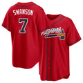 Atlanta #7 Swanson Player Baseball Short Sleeve Red Jersey Dansby For Men Women Youth Gift