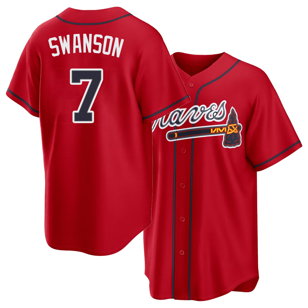 Atlanta #7 Swanson Player Baseball Short Sleeve Red Jersey Dansby For Men Women Youth Gift