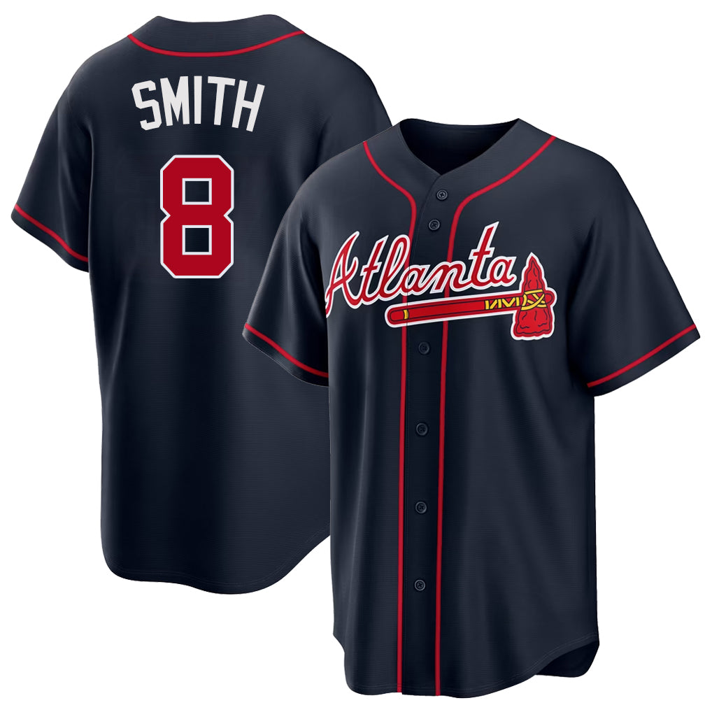 Atlanta #8 Smith Player Baseball Short Sleeve Navy Jersey Dominic For Men Women Youth Gift