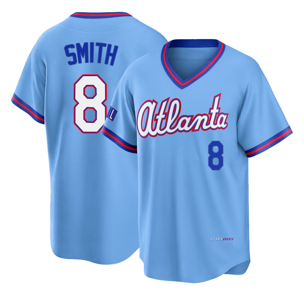 Atlanta #8 Smith Player Baseball Short Sleeve Powder Blue Jersey Dominic For Men Women Youth Gift