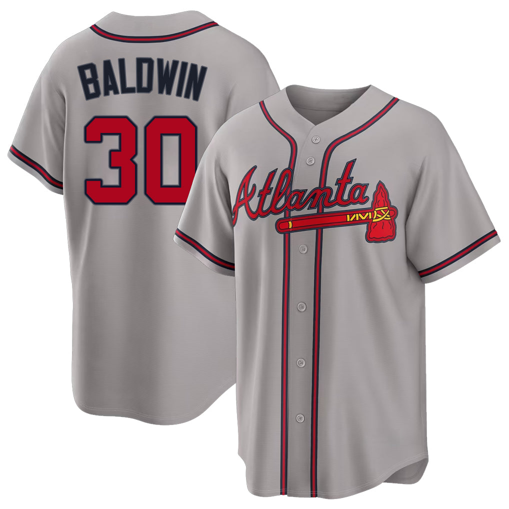 Atlanta #30 Baldwin Player Baseball Short Sleeve gray Jersey Drake For Men Women Youth Gift