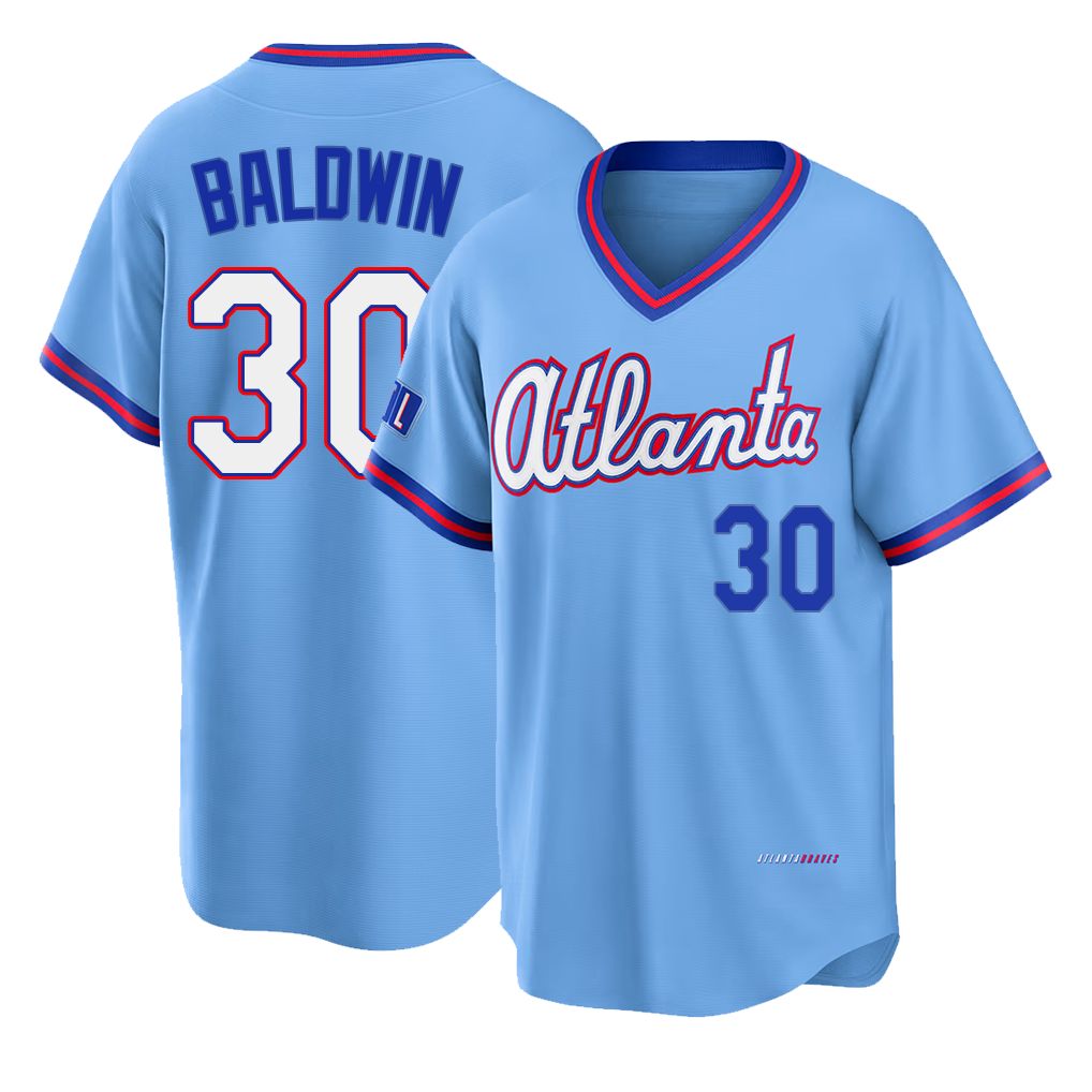 Atlanta #30 Baldwin Player Baseball Short Sleeve Powder Blue Jersey Drake For Men Women Youth Gift