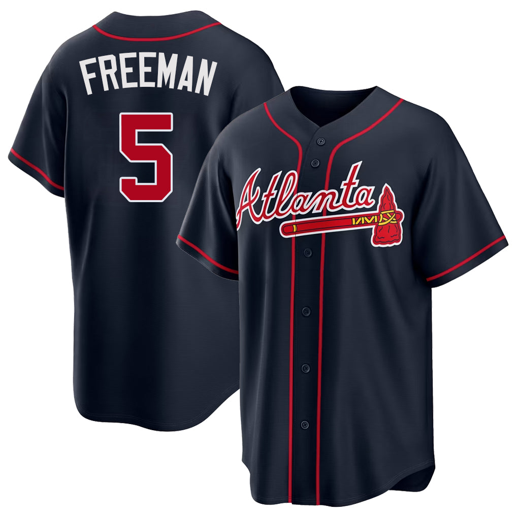Atlanta #5 Freeman Player Baseball Short Sleeve Navy Jersey Freddie For Men Women Youth Gift