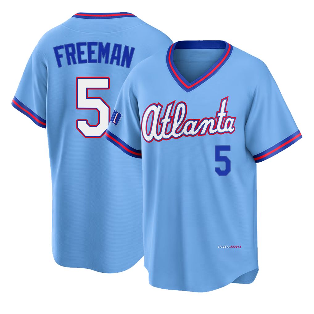 Atlanta #5 Freeman Player Baseball Short Sleeve Powder Blue Jersey Freddie For Men Women Youth Gift