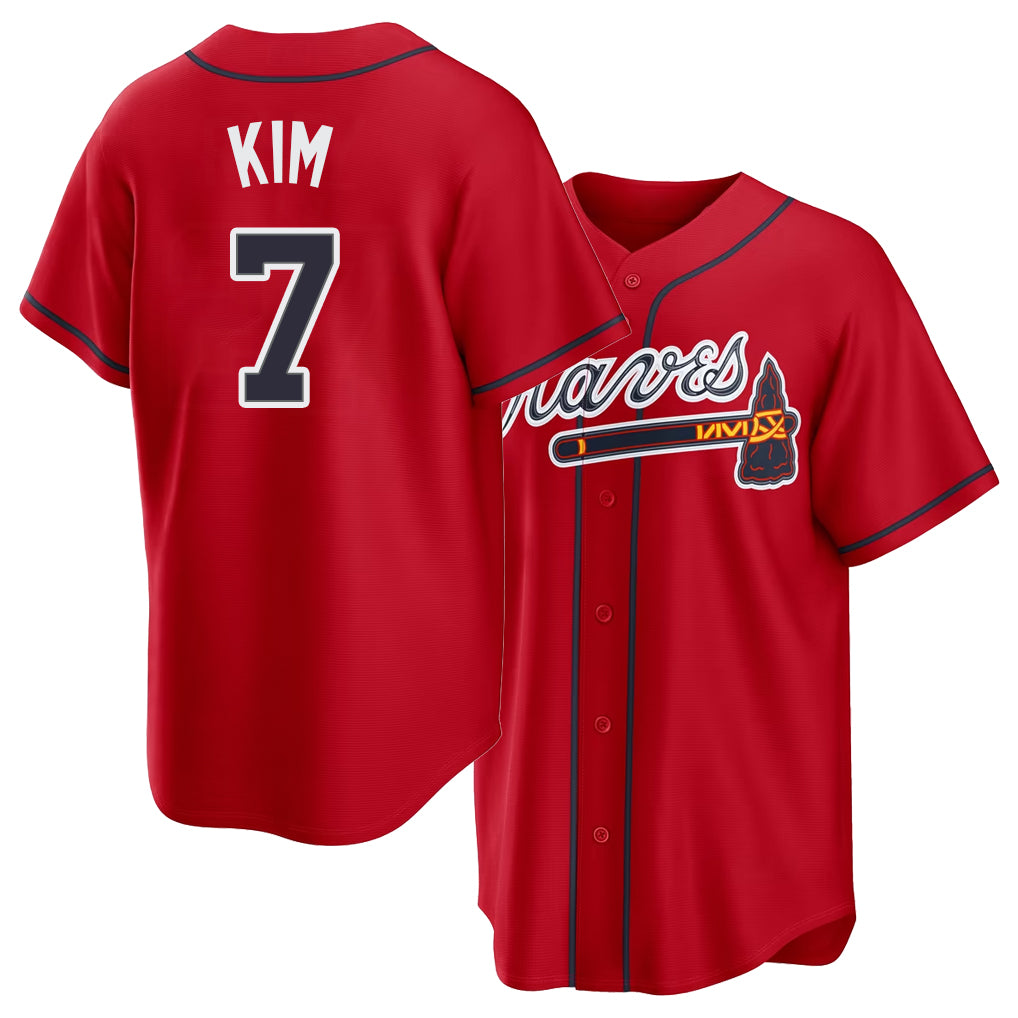 Atlanta #7 Kim Player Baseball Short Sleeve Red Jersey Ha-Seong For Men Women Youth Gift