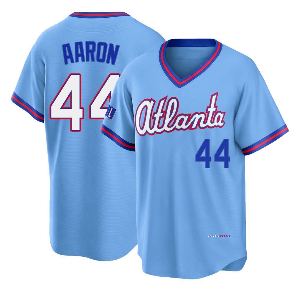 Atlanta #44 Aaron Player Baseball Short Sleeve Powder Blue Jersey Hank For Men Women Youth Gift