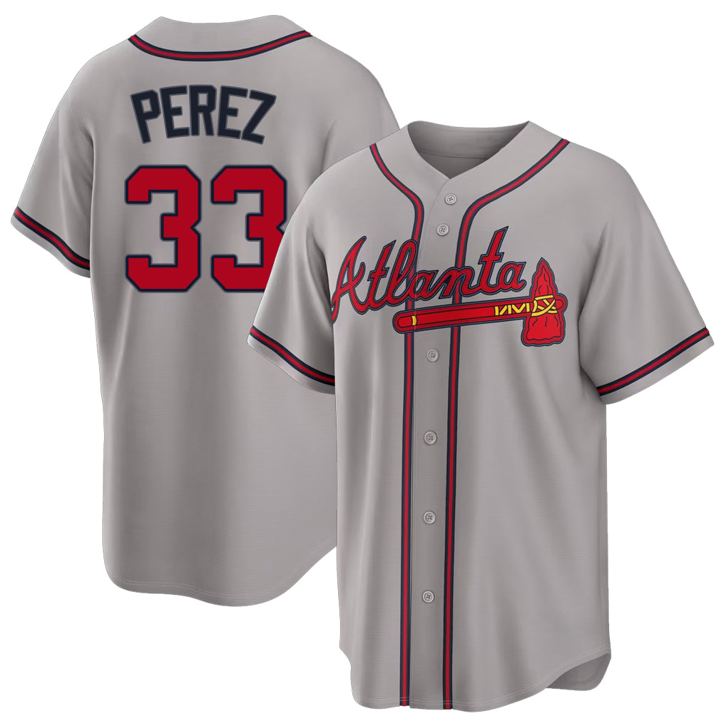 Atlanta #33 Pérez Player Baseball Short Sleeve gray Jersey Martín For Men Women Youth Gift