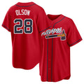 Atlanta #28 Olson Player Baseball Short Sleeve Red Jersey Matt For Men Women Youth Gift