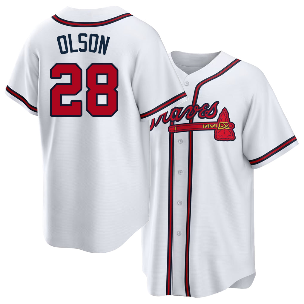 Atlanta #28 Olson Player Baseball Short Sleeve White Jersey Matt For Men Women Youth Gift