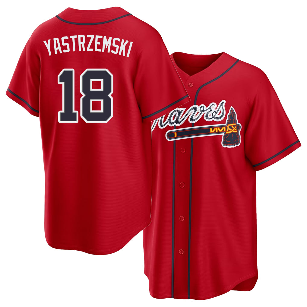 Atlanta #18 Yastrzemski Player Baseball Short Sleeve Red Jersey Mike For Men Women Youth Gift