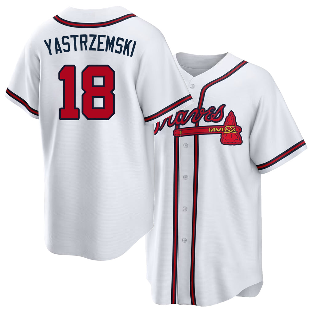 Atlanta #18 Yastrzemski Player Baseball Short Sleeve White Jersey Mike For Men Women Youth Gift