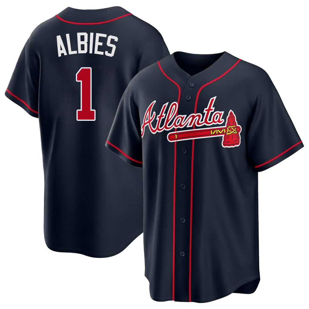 Atlanta #1 Albies Player Baseball Short Sleeve Navy Jersey Ozzie For Men Women Youth Gift