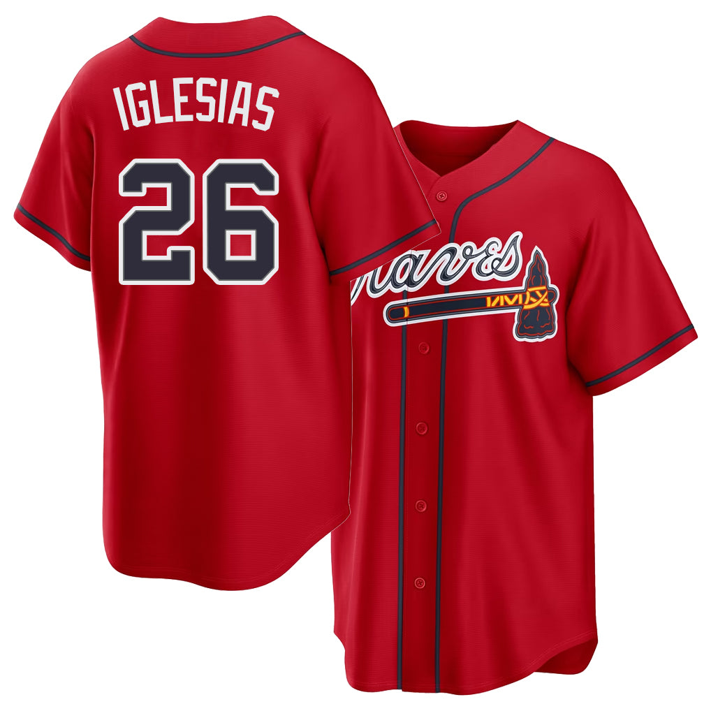 Atlanta #26 Iglesias Player Baseball Short Sleeve Red Jersey Raisel For Men Women Youth Gift