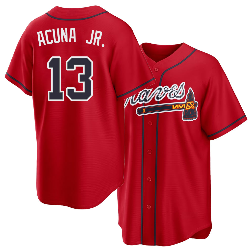 Atlanta #13 Acuña Jr. Player Baseball Short Sleeve Red Jersey Ronald For Men Women Youth Gift