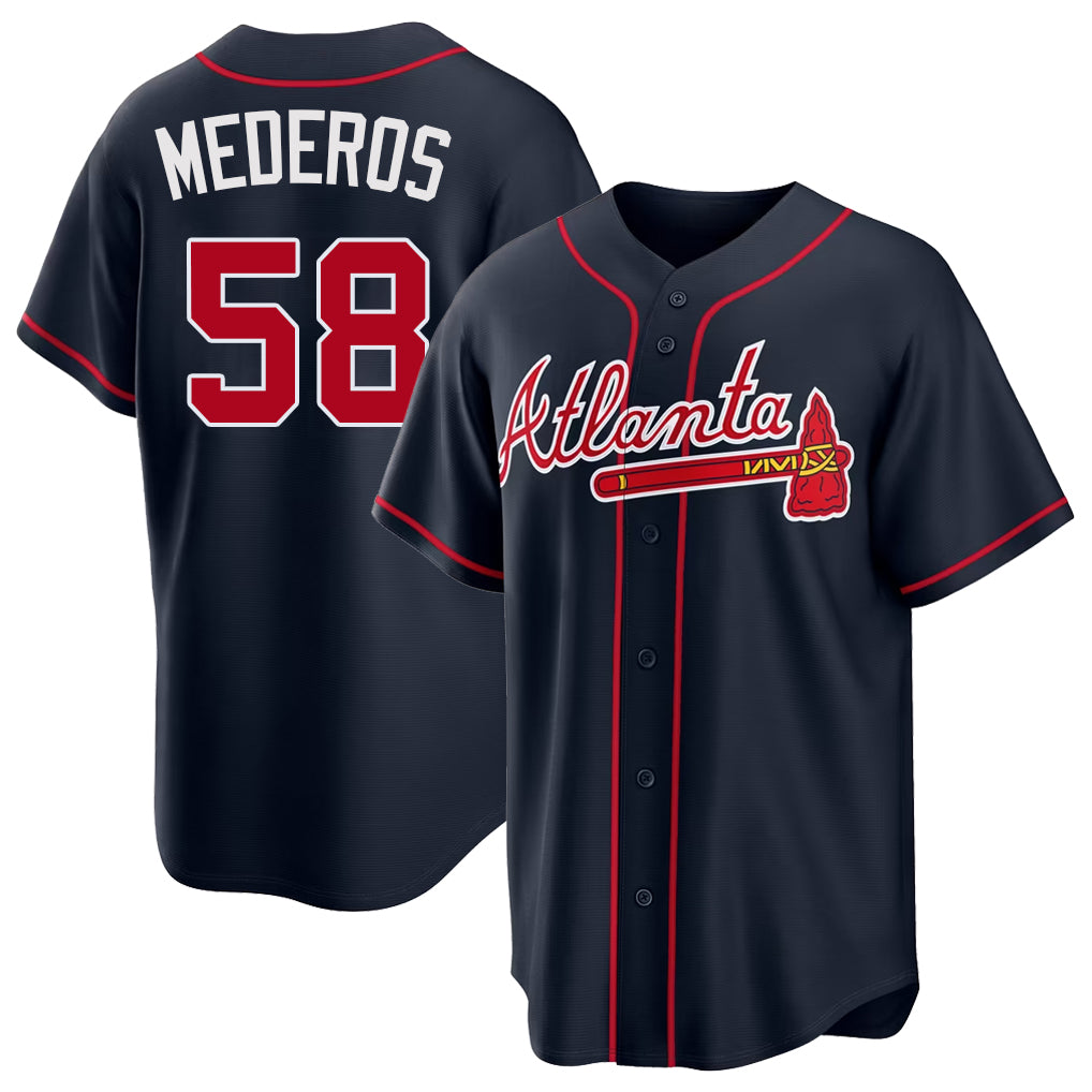 Atlanta #58 Mederos Player Baseball Short Sleeve Navy Jersey Victor For Men Women Youth Gift