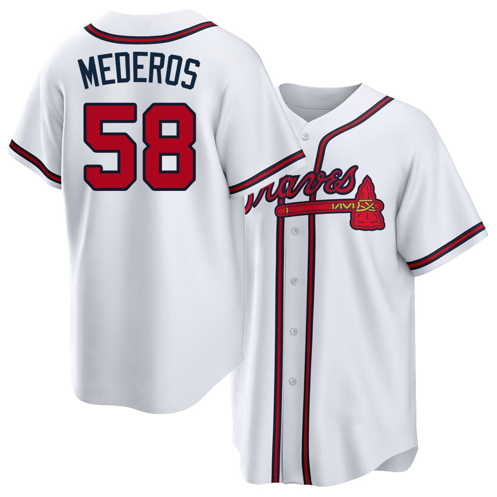 Atlanta #58 Mederos Player Baseball Short Sleeve White Jersey Victor For Men Women Youth Gift