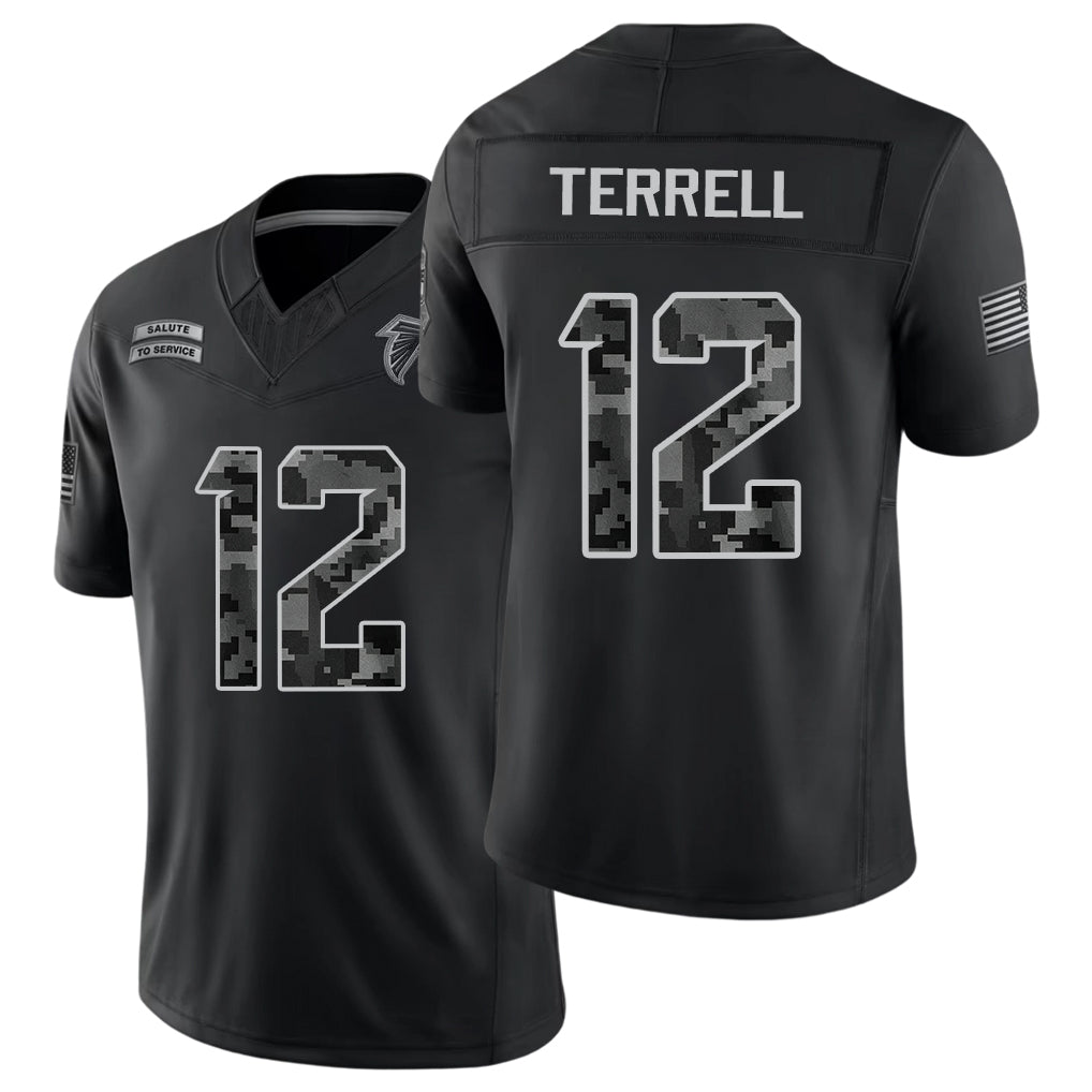 Atlanta #12 Terrell Player Football V Neck Short Sleeve Black Jersey Avieon For Men Youth Women Gift