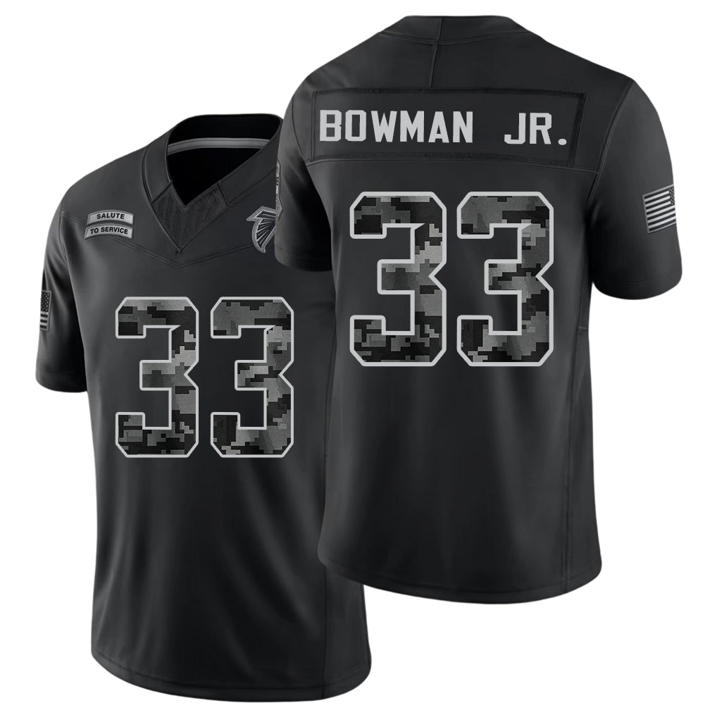 Atlanta #33 Bowman Jr. Player Football V Neck Short Sleeve Black Jersey Billy For Men Youth Women Gift