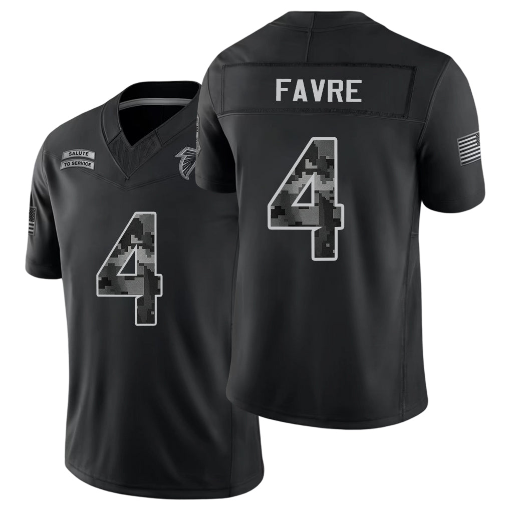Atlanta #4 Favre Player Football V Neck Short Sleeve Black Jersey Brett For Men Youth Women Gift