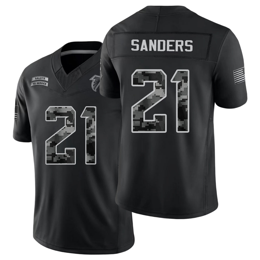 Atlanta #21 Sanders Player Football V Neck Short Sleeve Black Jersey Deion For Men Youth Women Gift