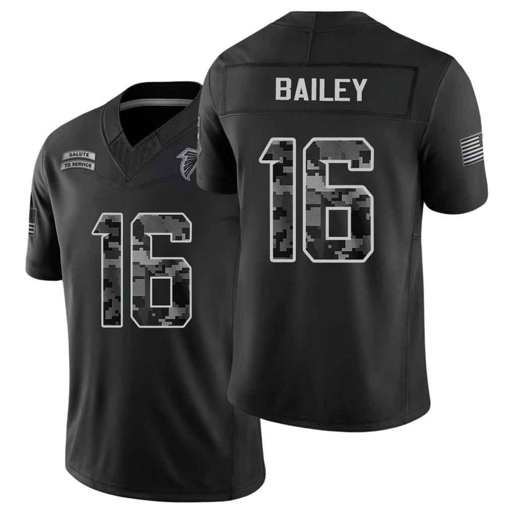 Atlanta #16 Bailey Player Football V Neck Short Sleeve Black Jersey Jake For Men Youth Women Gift