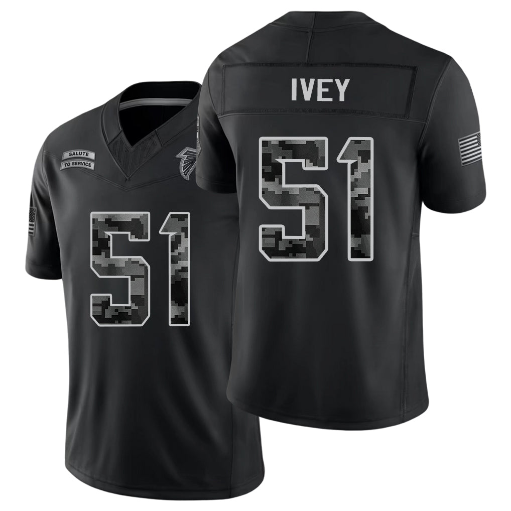 Atlanta #51 Ivey Player Football V Neck Short Sleeve Black Jersey Jared For Men Youth Women Gift