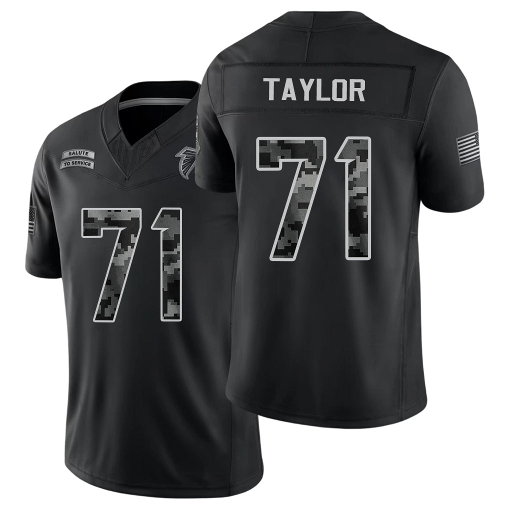 Atlanta #71 Taylor Player Football V Neck Short Sleeve Black Jersey Jawaan For Men Youth Women Gift