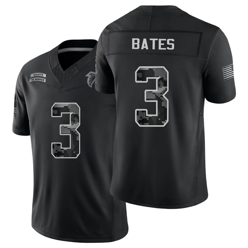Atlanta #3 Bates Player Football V Neck Short Sleeve Black Jersey Jessie For Men Youth Women Gift