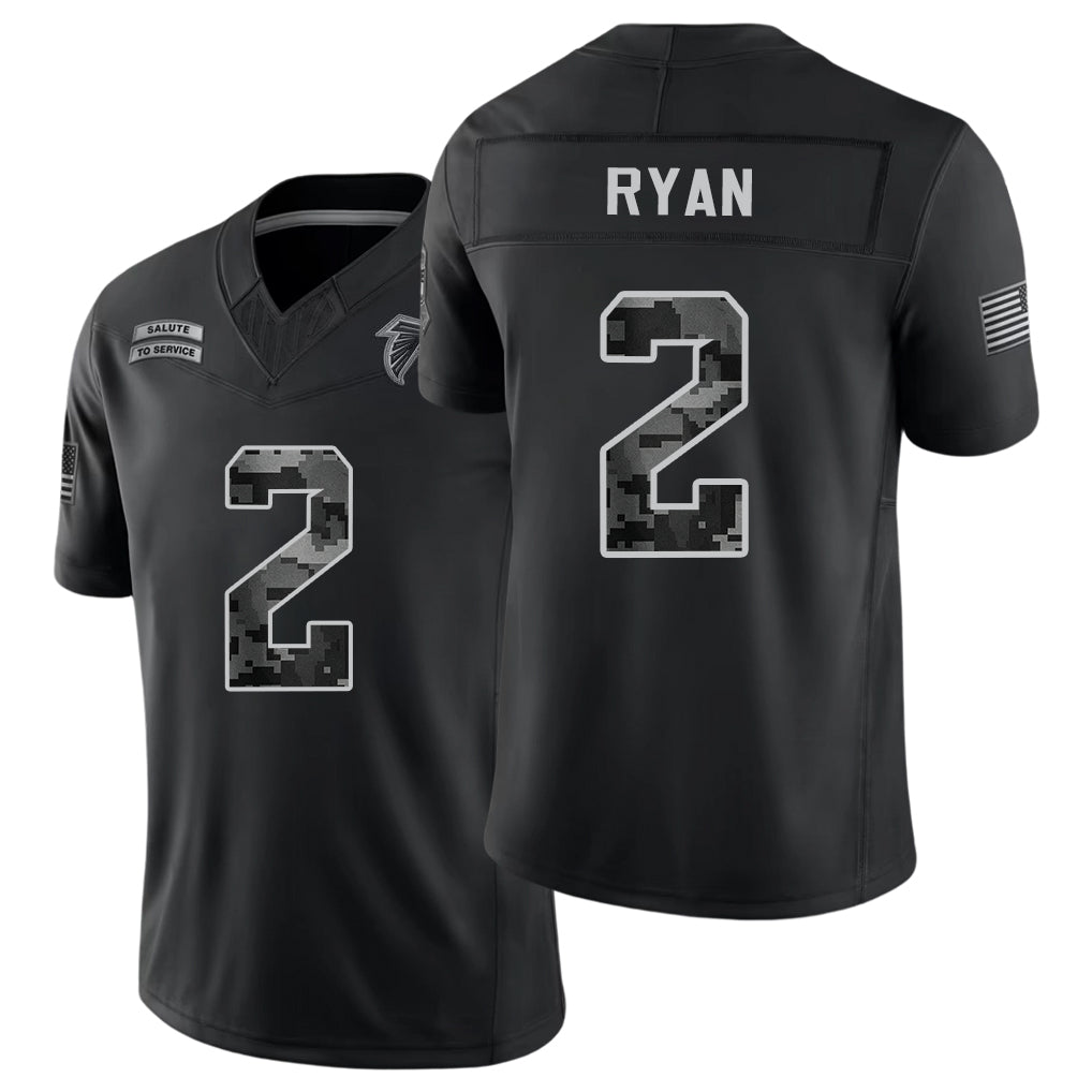 Atlanta #2 Ryan Player Football V Neck Short Sleeve Black Jersey Matt For Men Youth Women Gift