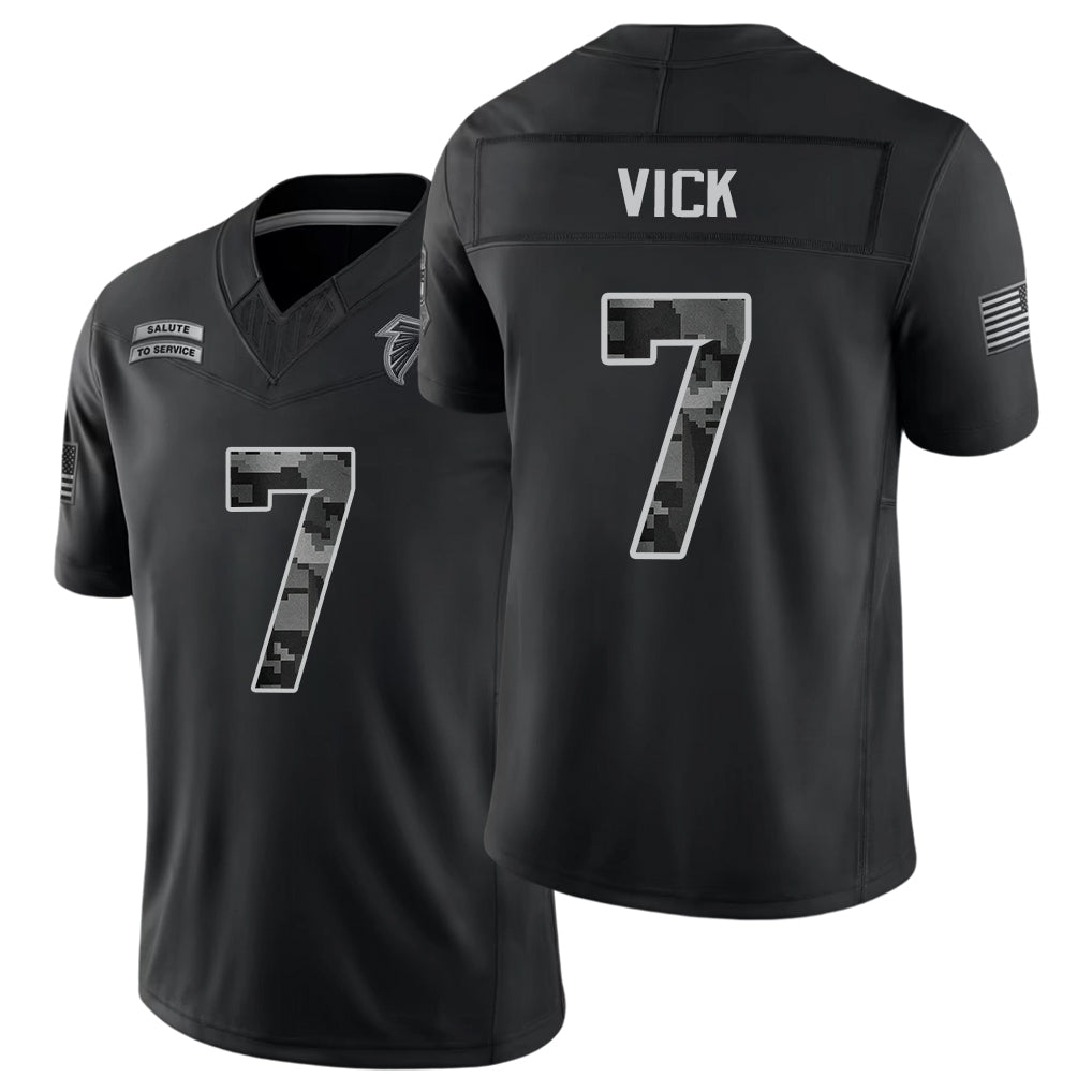 Atlanta #7 Vick Player Football V Neck Short Sleeve Black Jersey Michael For Men Youth Women Gift