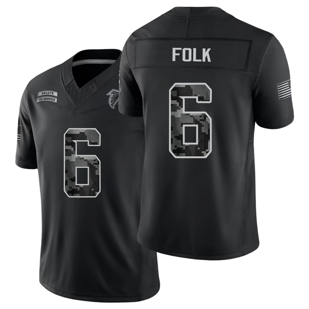 Atlanta #6 Folk Player Football V Neck Short Sleeve Black Jersey Nick For Men Youth Women Gift