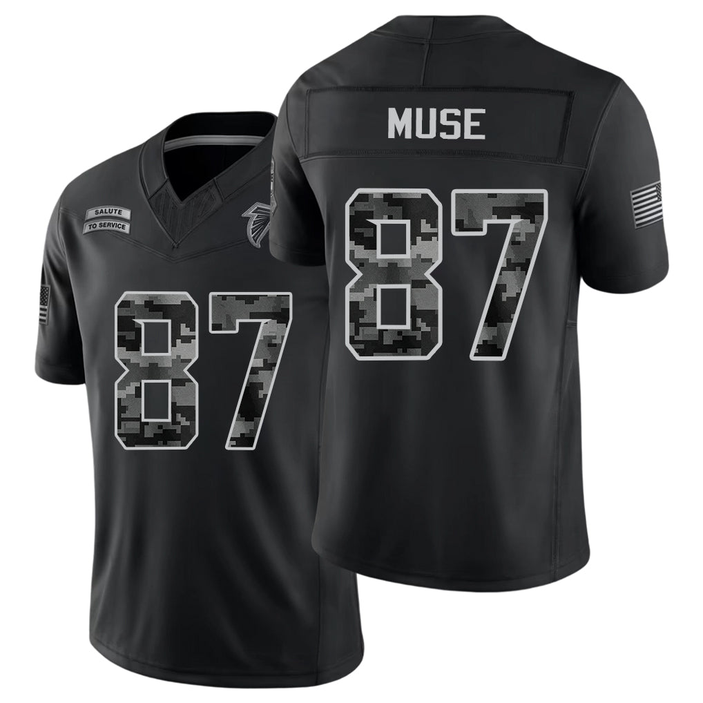 Atlanta #87 Muse Player Football V Neck Short Sleeve Black Jersey Nick For Men Youth Women Gift