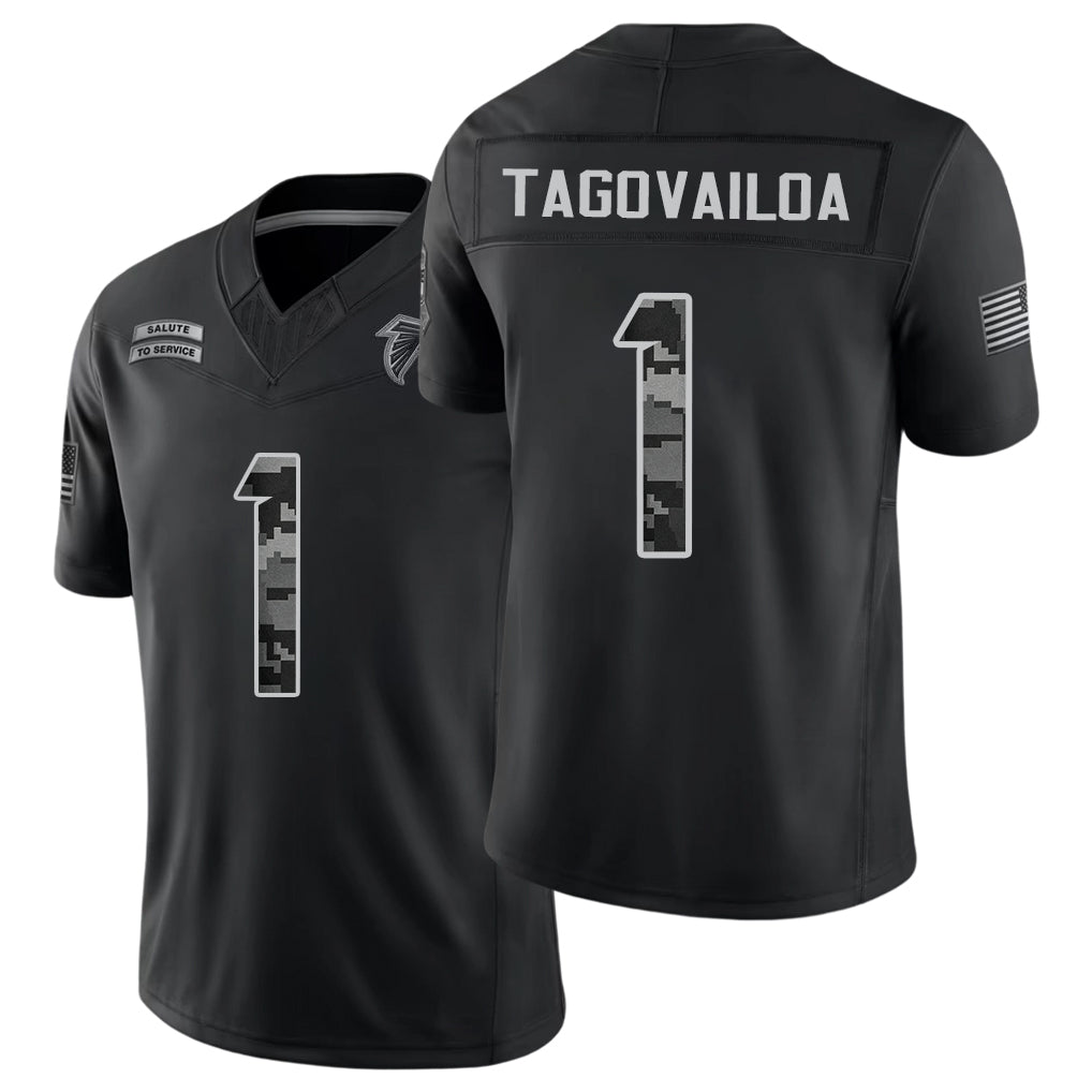Atlanta #1 Tagovailoa Player Football V Neck Short Sleeve Black Jersey Tua For Men Youth Women Gift