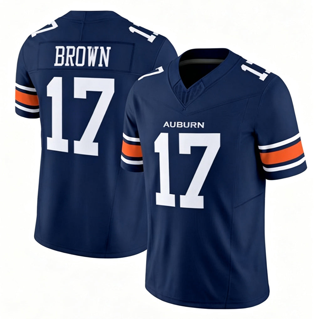 Auburn #17 Brown Player College Football V Neck Short Sleeve Navy Jersey Byrum For Men Youth Women