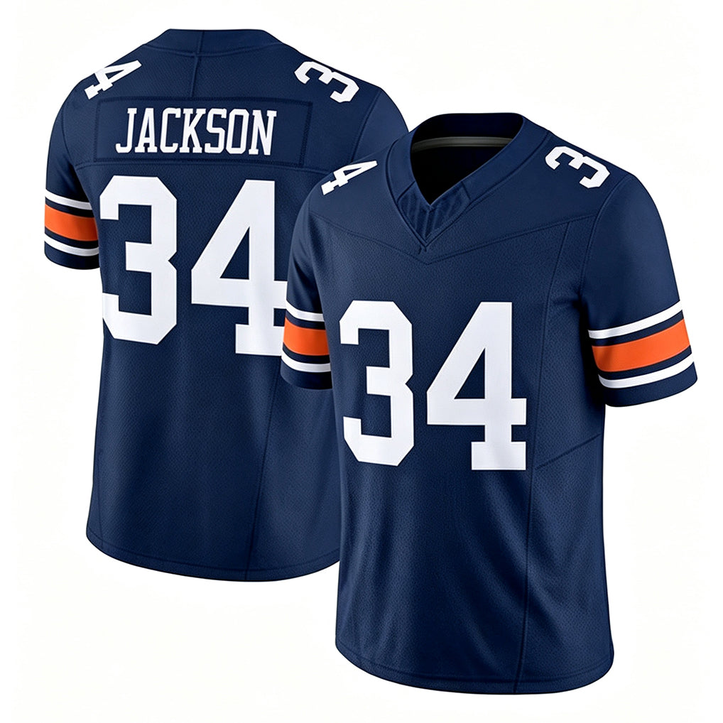 Auburn #34 Jackson Player College Football V Neck Short Sleeve Navy Jersey Bo For Men Youth Women