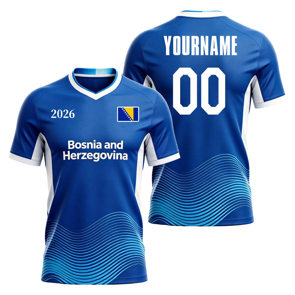 Custom Bosnia and Herzegovina Soccer Jersey – Personalized Name & Number Football Shirt:2026 Cup Kids Youths Mens Womens Fans