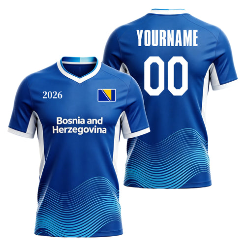 Custom Bosnia and Herzegovina Soccer Jersey – Personalized Name & Number Football Shirt:2026 Cup Kids Youths Mens Womens Fans