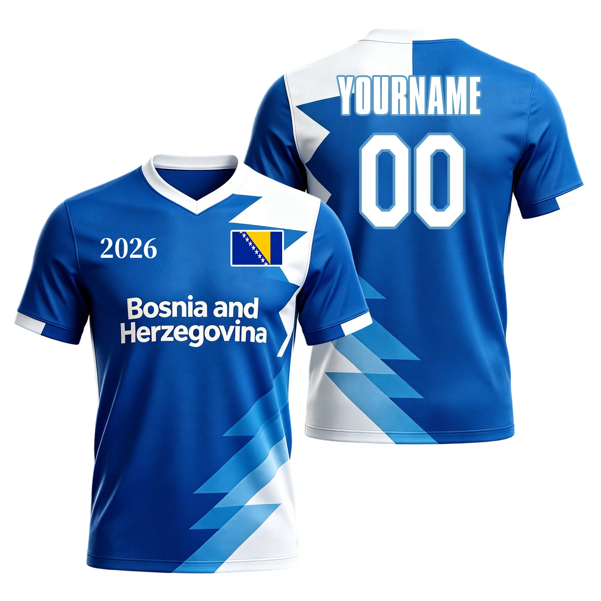 Custom Bosnia and Herzegovina Soccer Jersey – Personalized Name & Number Football Shirt:2026 Cup Kids Youths Mens Womens Fans