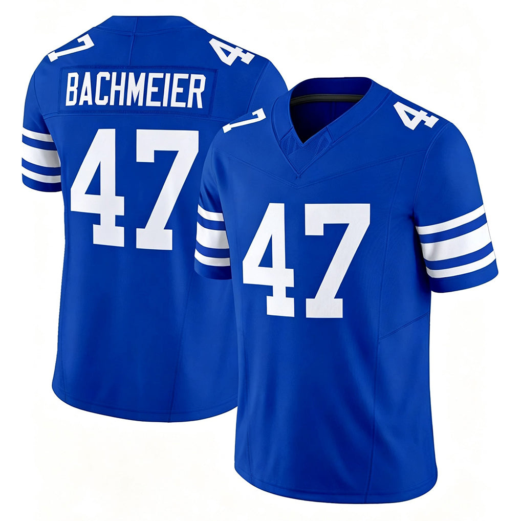 BYU #47 Bachmeier Player College Football V Neck Short Sleeve Royal Jersey Bear For Men Youth Women