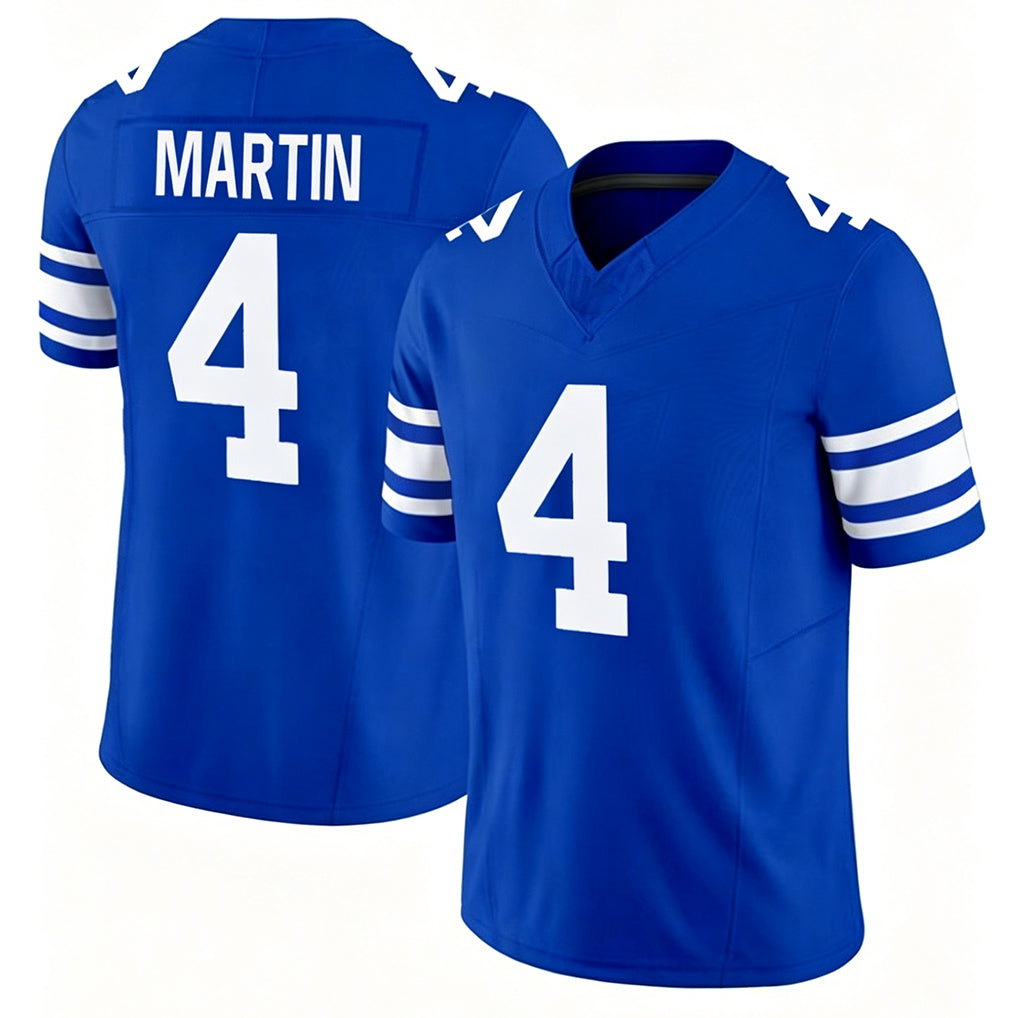 BYU #4 Martin Player College Football V Neck Short Sleeve Royal Jersey LJ For Men Youth Women