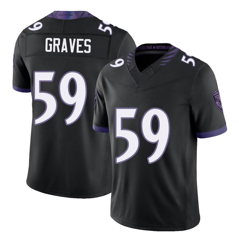 Baltimore #59 Graves Player Football V Neck Short Sleeve Black Jersey Aaron For Men Youth Women Gift