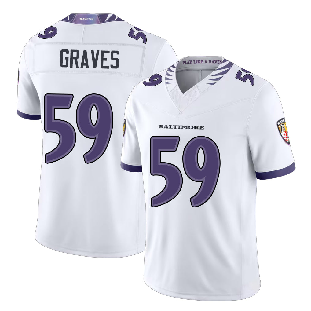 Baltimore #59 Graves Player Football V Neck Short Sleeve White Jersey Aaron For Men Youth Women Gift