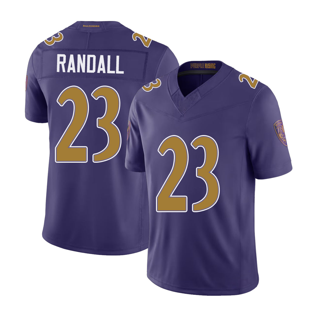Baltimore #23 Randall Player Football V Neck Short Sleeve Purple Jersey Adam For Men Youth Women Gift