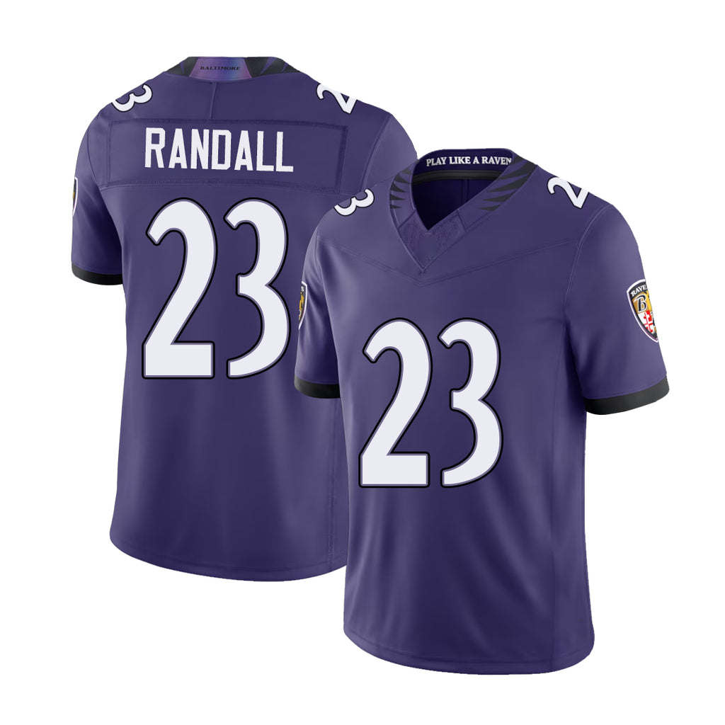 Baltimore #23 Randall Player Football V Neck Short Sleeve Purple Jersey Adam For Men Youth Women Gift
