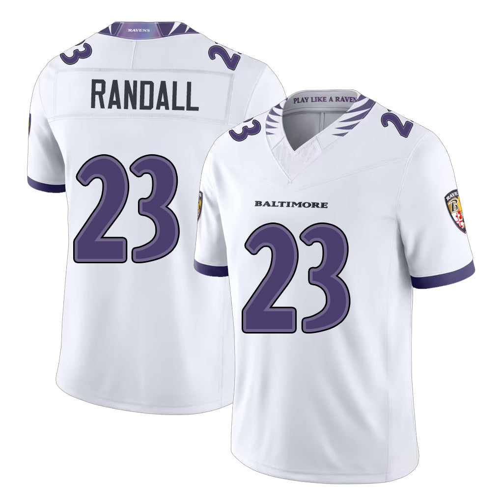 Baltimore #23 Randall Player Football V Neck Short Sleeve White Jersey Adam For Men Youth Women Gift