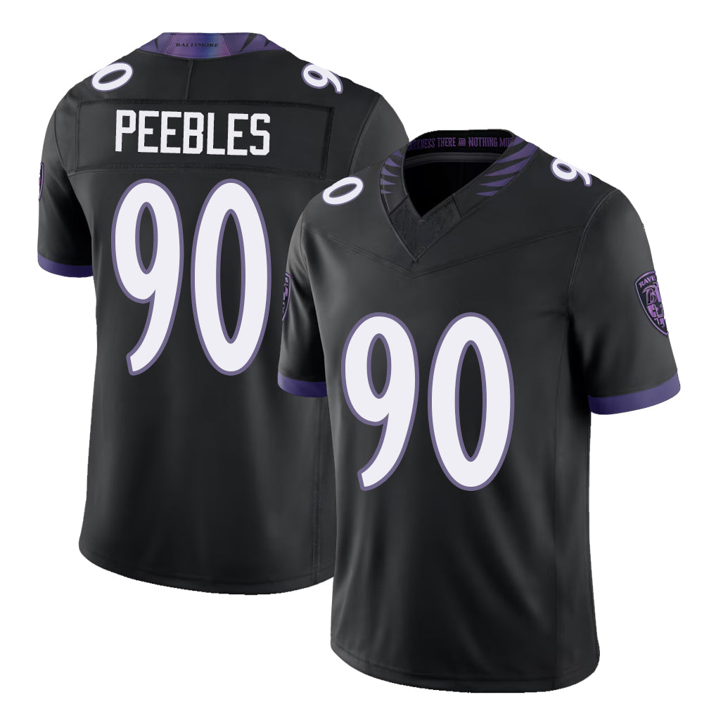 Baltimore #90 Peebles Player Football V Neck Short Sleeve Black Jersey Aeneas For Men Youth Women Gift